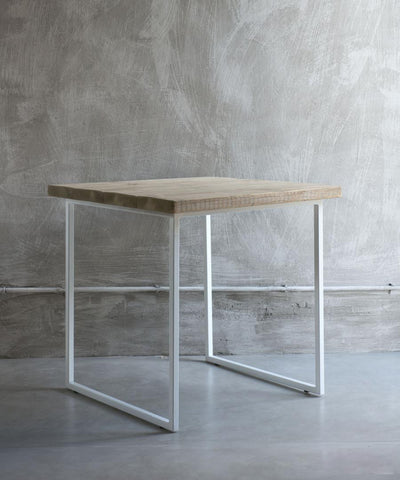 Tavolo quadrato industriale gambe in ferro colore bianco piano in legno per bar o cucina cm 80x80x80h