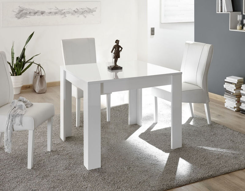 Momo - Tavolo quadrato fisso per sala pranzo in legno bianco lucido cm 90x90x79h