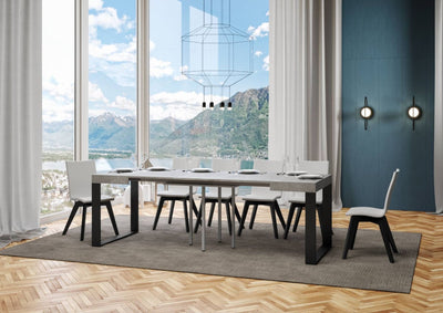 tavolo industrial quadrato allungabile base in metallo piano in legno colore cemento