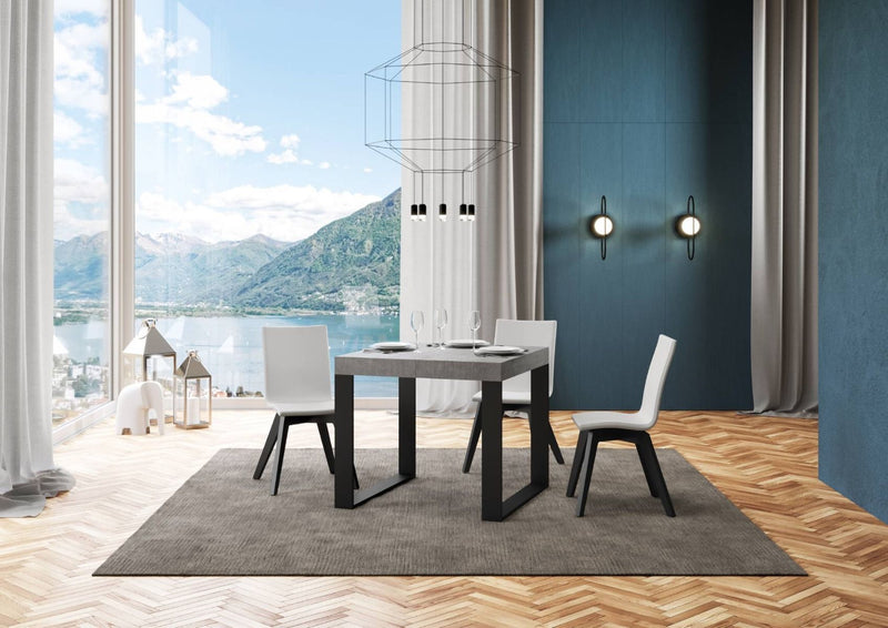 tavolo industrial quadrato allungabile base in metallo piano in legno colore cemento