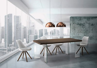 Tavolo design moderno fisso piano in legno naturale gambe in vetro - vari colori