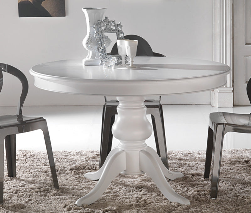 Re Style - Tavolo da pranzo tondo classico colore bianco cm 120/160x78h