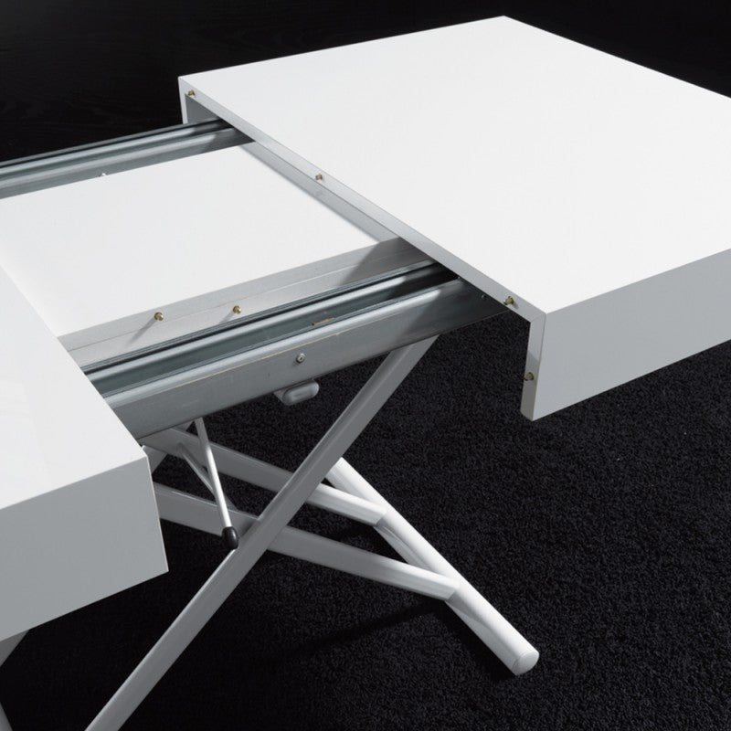 Get Off - Tavolo saliscendi trasformabile da salotto colore bianco poro aperto cm 120/220x80x25/75h