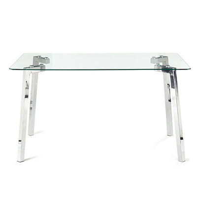 Tavolo moderno scrivania con piano in vetro gambe in metallo cromato cm 140x80x75h