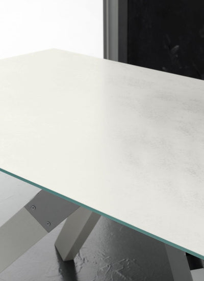 tavolo steel base metallo alluminio RAL 9006 gambe frassino bianco poro aperto piano vetro ceramicato oxide bianco-164
