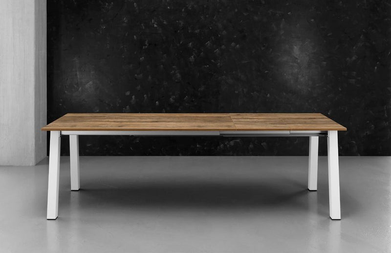 tavolo super base metallo bianco piano laminato rovere slavonia 002 