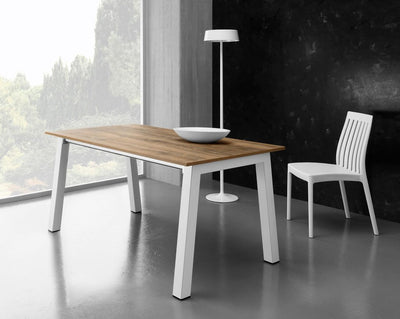 tavolo super base metallo bianco piano laminato rovere slavonia 002 