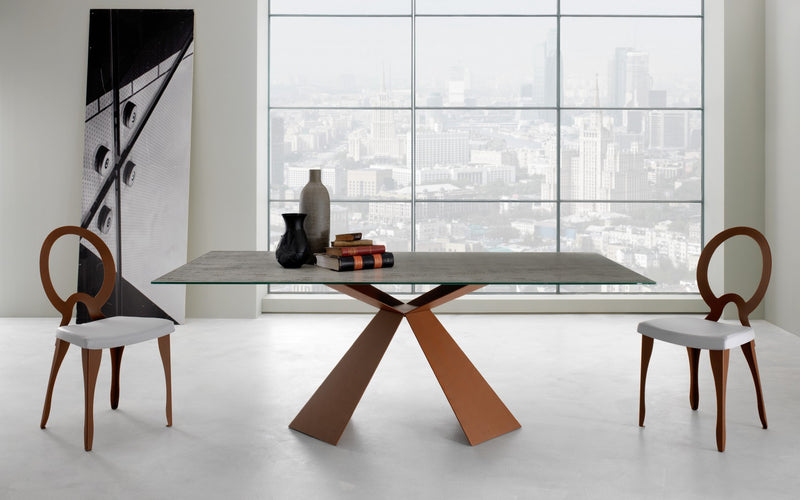 tavolo tokyo base struttura metallo corten piano vetro ceramicato oxide cemento 166
