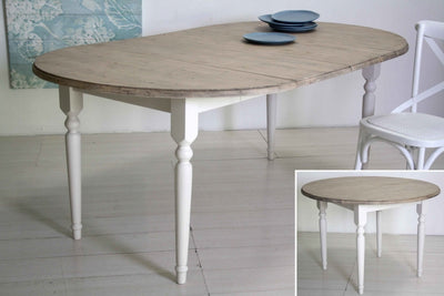 Tavolo tondo allungabile in legno di abete stile country bicolore cm 116/200x116x78h