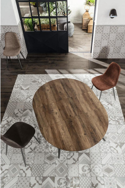 tavolo moderno allungabile in metallo piano in legno noce