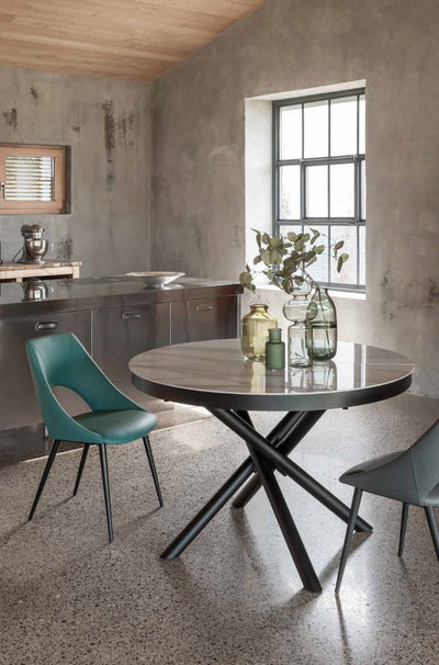 Medoz - Tavolo allungabile rotondo piano in ceramica base in metallo cm 120/165x76h - vari colori
