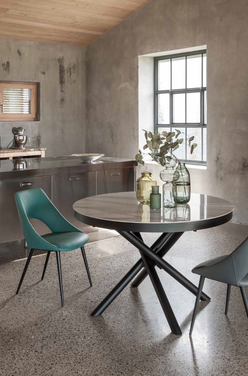 Medoz - Tavolo allungabile rotondo piano in ceramica base in metallo cm 120/165x76h - vari colori