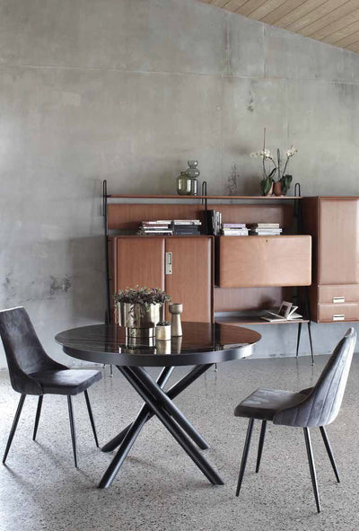 Medoz - Tavolo allungabile rotondo piano in ceramica base in metallo cm 120/165x76h - vari colori