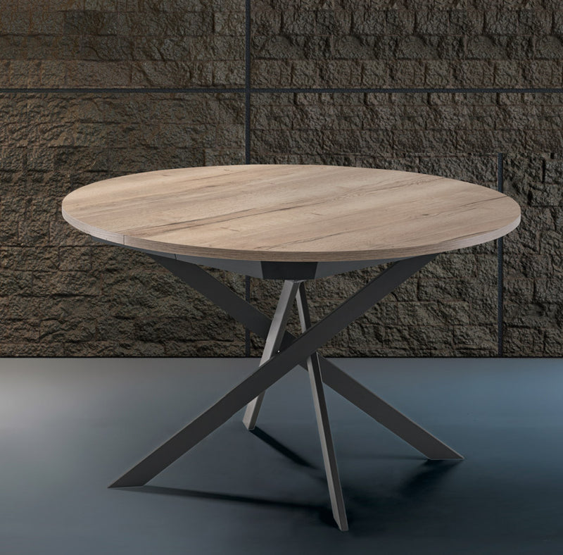 Mendel Fisso - Tavolo moderno piano tondo in legno gambe incrociate in metallo - vari modelli