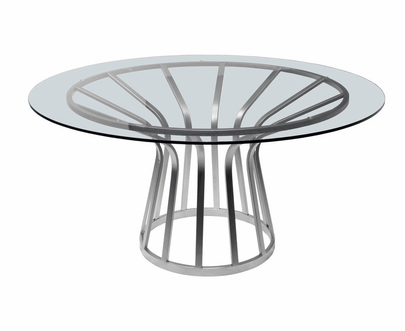 Tavolo tondo di design fisso base in acciaio piano in vetro temperato cm Ø 150x75h