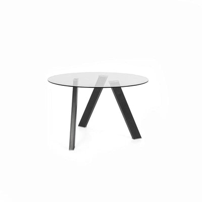 tavolo tondo design piano in vetro gambe in metallo grigio