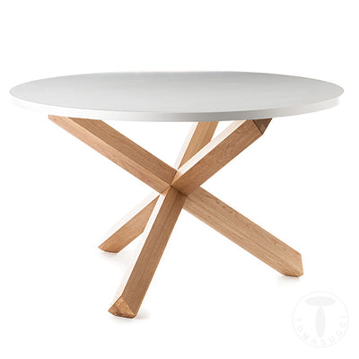 Tavolo tondo fisso gambe incrociate in legno massello piano colore bianco cm Ø 120x75h