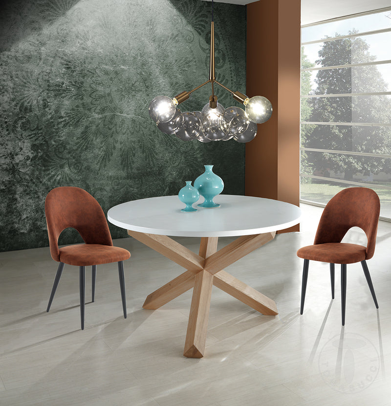 Tavolo tondo fisso gambe incrociate in legno massello piano colore bianco cm Ø 120x75h