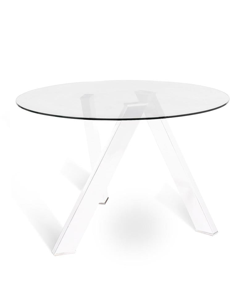 tavolo tondo design piano in vetro gambe in metallo bianco
