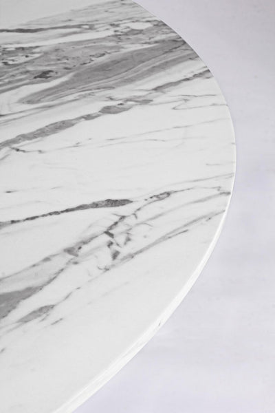 Tavolo tondo fisso base in acciaio cromato piano in legno effetto marmo cm Ø 110x75h