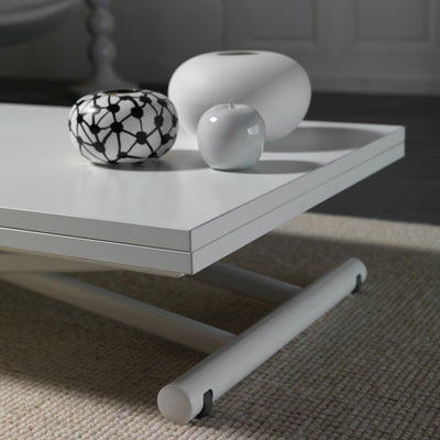 Fierm - Tavolino up down trasformabile piano in legno e gambe in metallo bianco cm 110x70/140x25/75h