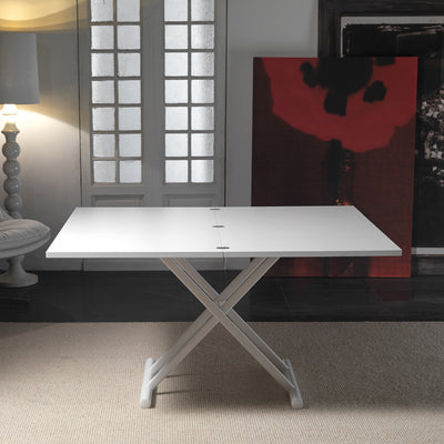 Fierm - Tavolino up down trasformabile piano in legno e gambe in metallo bianco cm 110x70/140x25/75h