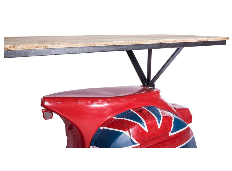 Tavolo vintage e industrial vespa fantasia bandiera inglese cm 166x46x86h