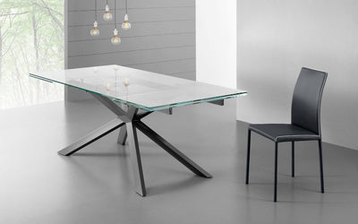 tavolo struttura metallo grigio ardesia RAL 7015  piano vetro extrachiaro trasparente 032