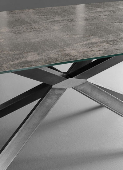 tavolo osaka struttura metallo ferro naturale spazzolato piano vetro ceramicato oxide cemento - 166