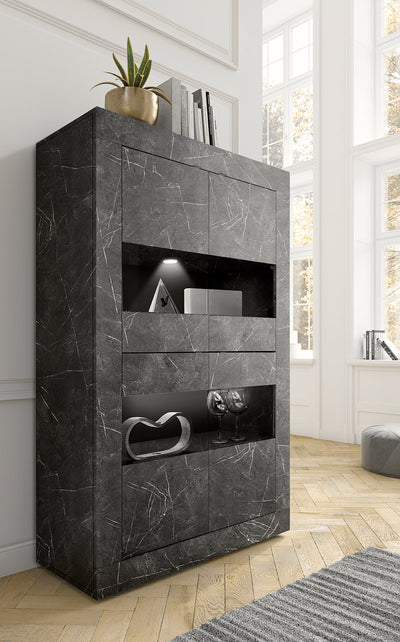 Fremont - Living soggiorno completo con madie e vetrina in legno finitura marmo nero