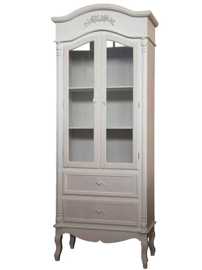 Vetrina alta in legno colore bianco 2 ante e 2 cassetti stile classico cm 75x39x190h