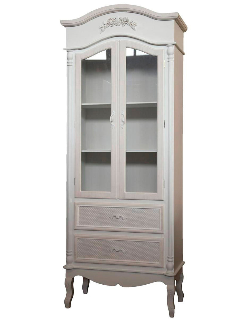 Vetrina alta in legno colore bianco 2 ante e 2 cassetti stile classico cm 75x39x190h