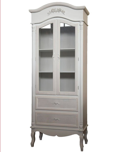 Vetrina alta in legno colore bianco 2 ante e 2 cassetti stile classico cm 75x39x190h