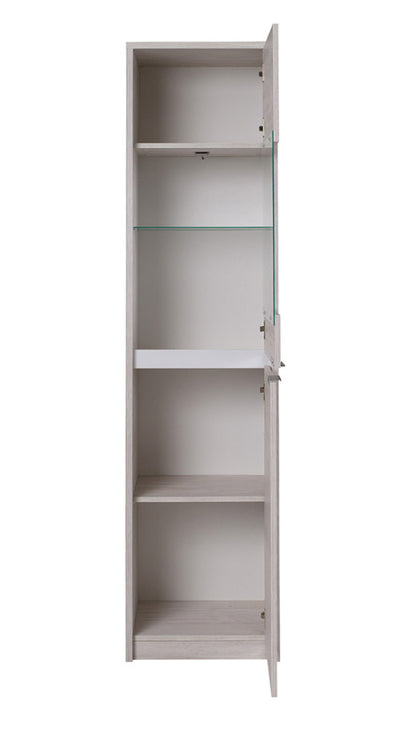 vetrina a colonna 2 ante in legno oak white e bianco lucido
