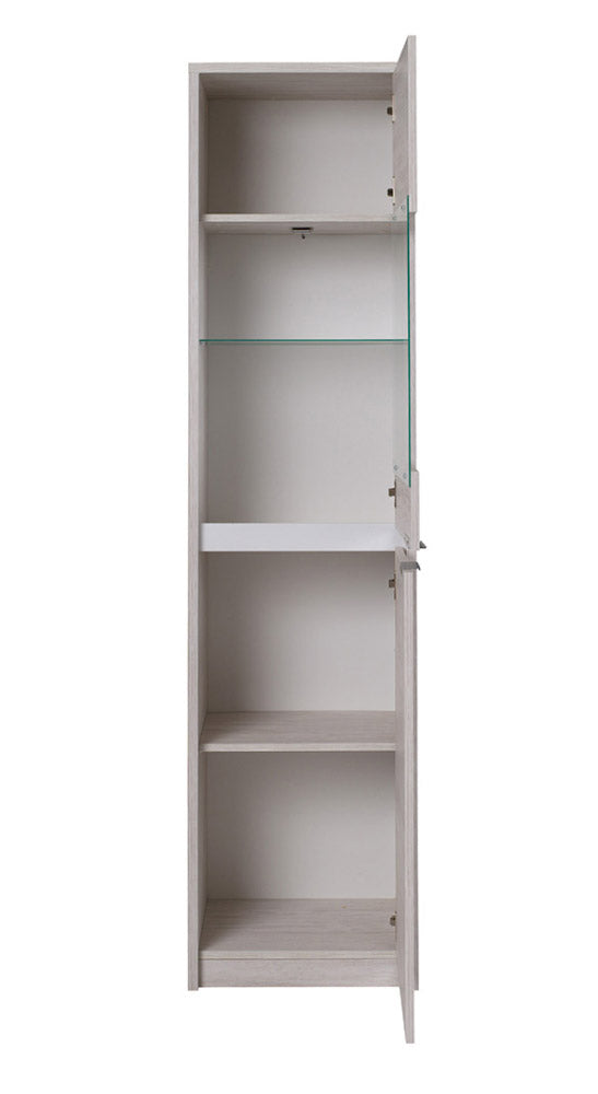 vetrina a colonna 2 ante in legno oak white e bianco lucido