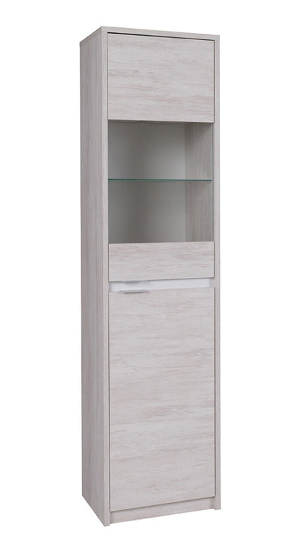 vetrina a colonna 2 ante in legno oak white e bianco lucido
