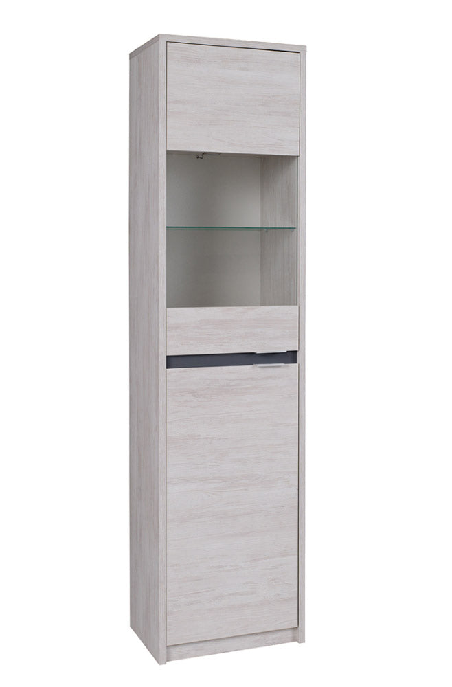 vetrina a colonna 2 ante in legno oak white e grafite lucido