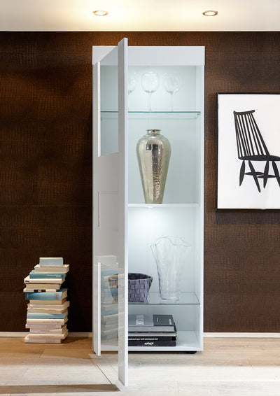 Miriam - Vetrina colonna moderna in legno con mensole in vetro cm 61x42x167h - vari colori