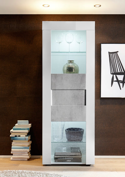 Miriam - Vetrina colonna moderna in legno con mensole in vetro cm 61x42x167h - vari colori