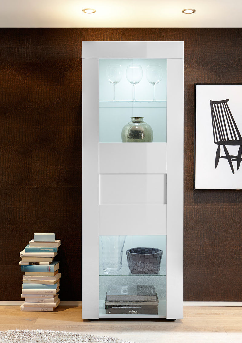 Miriam - Vetrina colonna moderna in legno con mensole in vetro cm 61x42x167h - vari colori