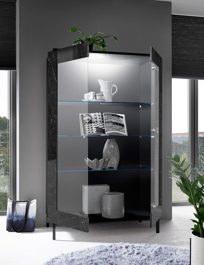 Lussoria - Vetrina design con 2 ante finitura marmo lucido laccato cm 106x50x178h
