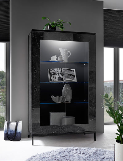 Lussoria - Vetrina design con 2 ante finitura marmo lucido laccato cm 106x50x178h