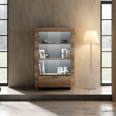 Revel - Vetrina 2 ante con cassetto in legno rovere cm 102x43x158h - vari colori