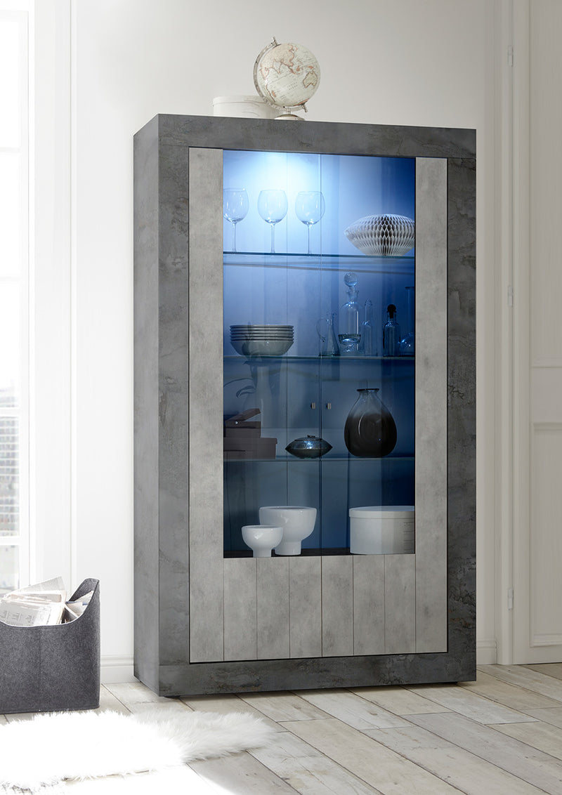 Irlanda - Vetrina design moderno 2 ante ossido e cemento cm 110x42x190h
