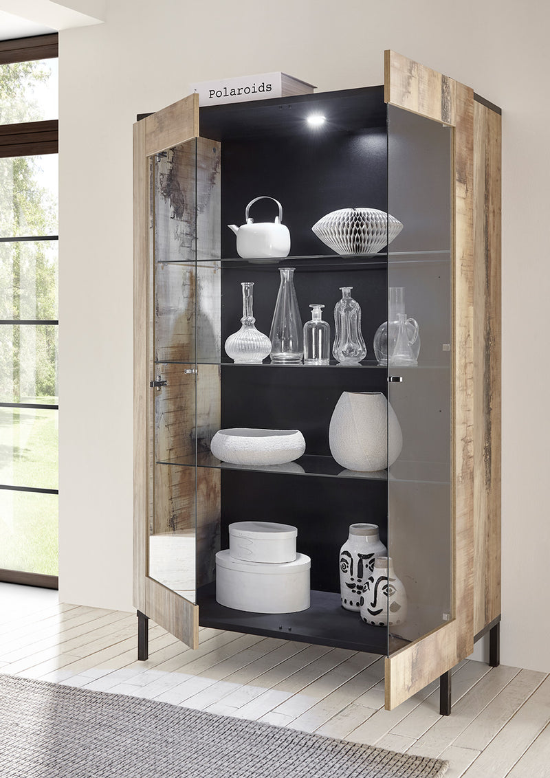 Korin - Vetrina moderna in legno con ripiani in vetro cm 106x50x178h
