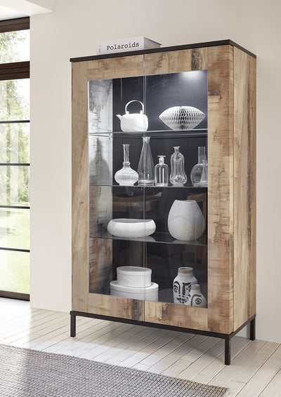 Korin - Vetrina moderna in legno con ripiani in vetro cm 106x50x178h