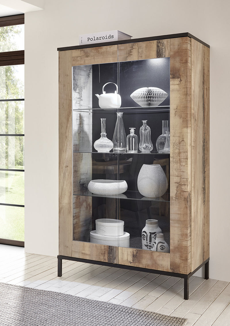 Korin - Vetrina moderna in legno con ripiani in vetro cm 106x50x178h